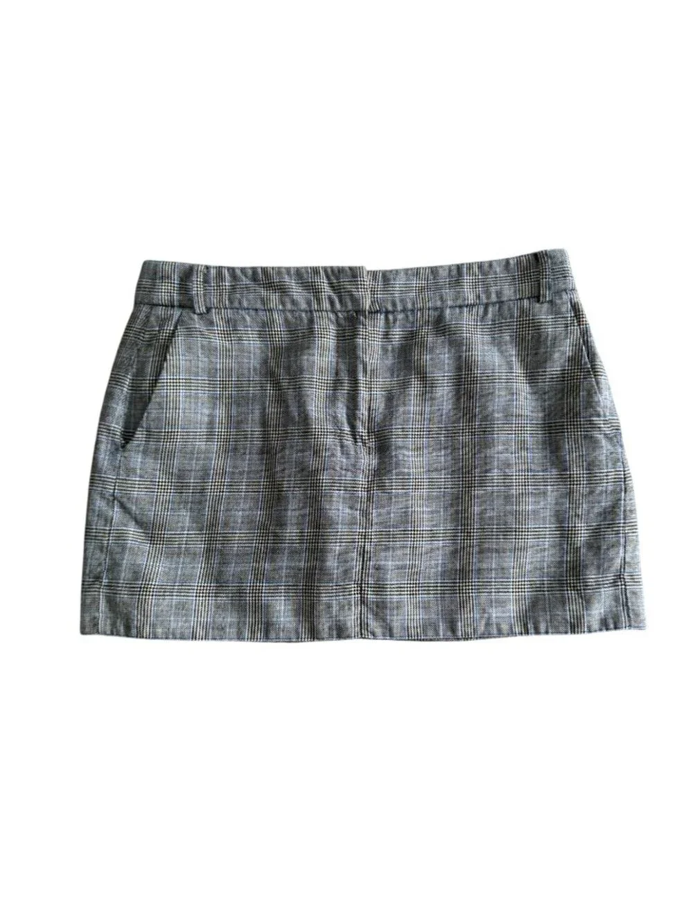 TIBI Gray Blue Plaid Wool Silk Blend Mini Skirt Size 6
